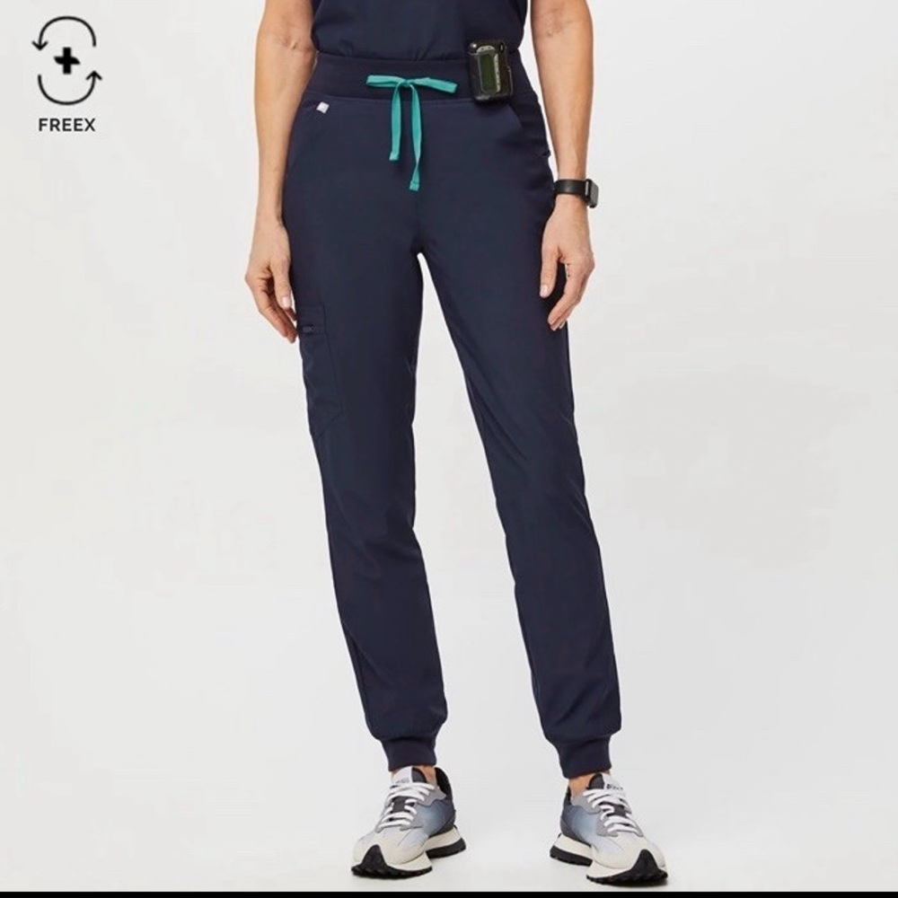 Figs Navy Jogger Pants with Teal Drawstring